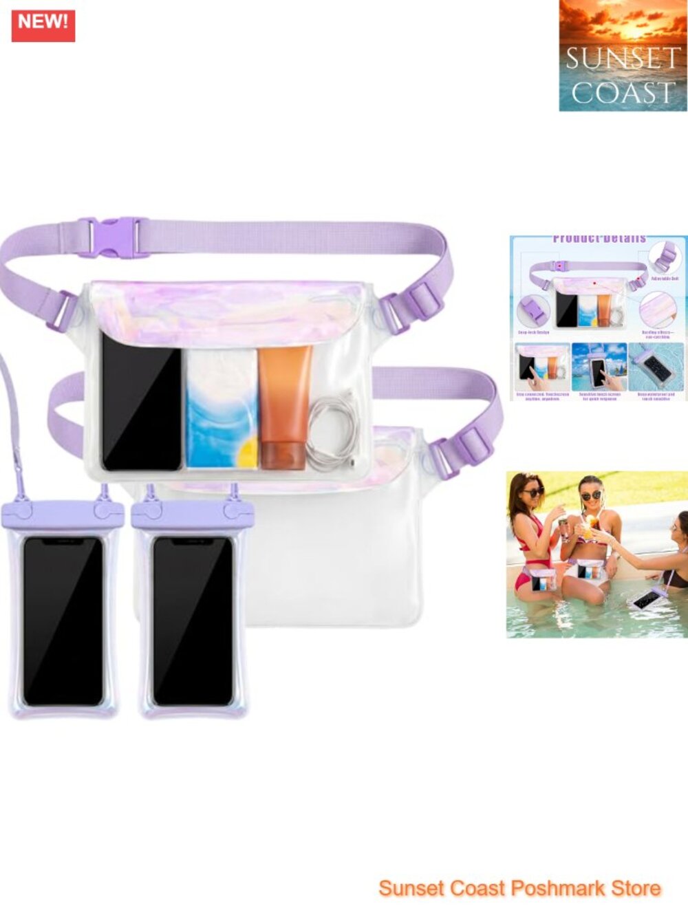 Waterproof Fanny Pack Phone Pouch Dry Bag Set for Travel, Snorkeling, 2 Pack